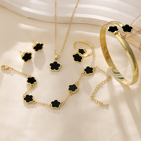 GoldWish™ | Juego De 5 Pulseras De La Suerte Con Cinco Hojas Y Flores Para Mujer, Con Dije De Trébol Acrílico Anillo Y Pendientes 🛒🔥🎁 |Envío GRATIS - 40% DE DESCUENTO|