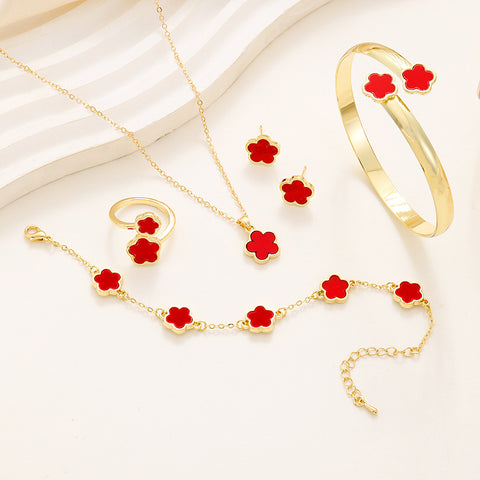 GoldWish™ | Juego De 5 Pulseras De La Suerte Con Cinco Hojas Y Flores Para Mujer, Con Dije De Trébol Acrílico Anillo Y Pendientes 🛒🔥🎁 |Envío GRATIS - 40% DE DESCUENTO|
