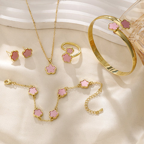 GoldWish™ | Juego De 5 Pulseras De La Suerte Con Cinco Hojas Y Flores Para Mujer, Con Dije De Trébol Acrílico Anillo Y Pendientes 🛒🔥🎁 |Envío GRATIS - 40% DE DESCUENTO|
