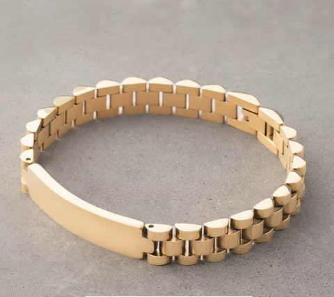 LuxeSteel™| Esclava Pulsera Curva De Lujo De Acero Inoxidable 10 mm Laminada En Oro Con Placa Robusta 🛒🔥🎁 |Envío GRATIS - 40% DE DESCUENTO|