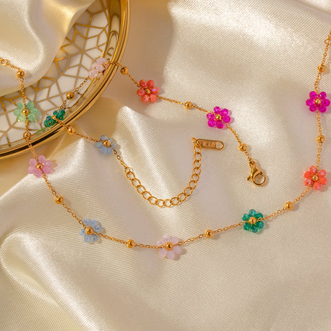 Set de Collar y Pulsera Flores de Primavera De Acero Inoxidable Bañado en Oro