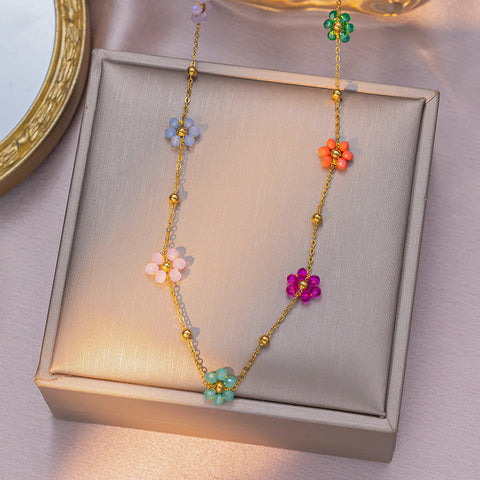 Set de Collar y Pulsera Flores de Primavera De Acero Inoxidable Bañado en Oro