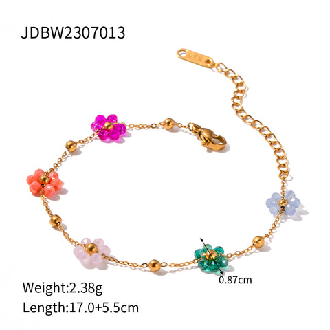 Set de Collar y Pulsera Flores de Primavera De Acero Inoxidable Bañado en Oro