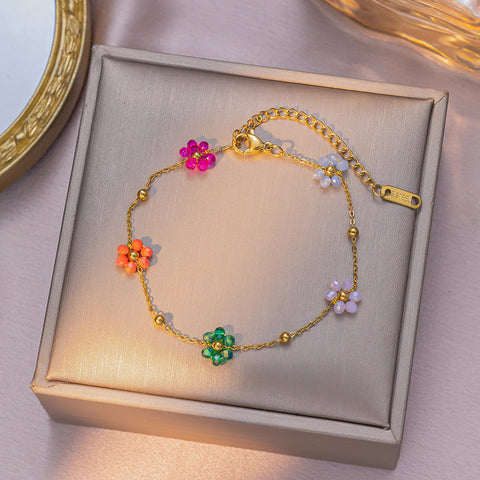 Set de Collar y Pulsera Flores de Primavera De Acero Inoxidable Bañado en Oro
