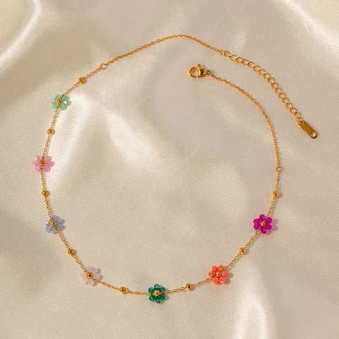 Set de Collar y Pulsera Flores de Primavera De Acero Inoxidable Bañado en Oro
