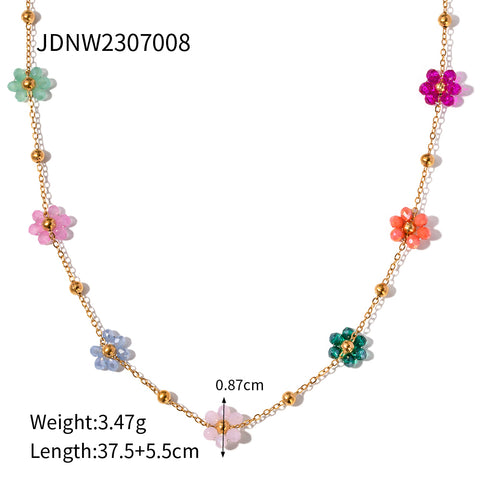 Set de Collar y Pulsera Flores de Primavera De Acero Inoxidable Bañado en Oro