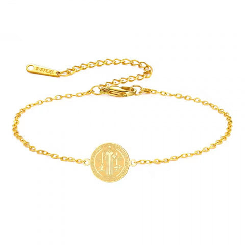 Pulsera Medalla de San Benito en Acero Inoxidable, Laminado Resistente - Protección y Elegancia Diaria