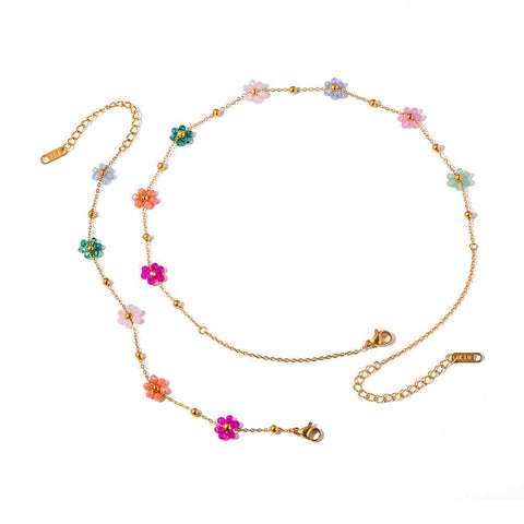 Set de Collar y Pulsera Flores de Primavera De Acero Inoxidable Bañado en Oro