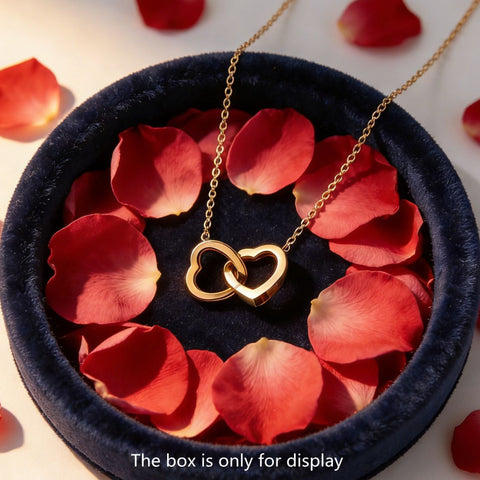 Collar con Doble Corazón Entrelazado de Acero Inoxidable, Laminado Resistente