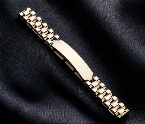 LuxeSteel™| Esclava Pulsera Curva De Lujo De Acero Inoxidable 10 mm Laminada En Oro Con Placa Robusta 🛒🔥🎁 |Envío GRATIS - 40% DE DESCUENTO|