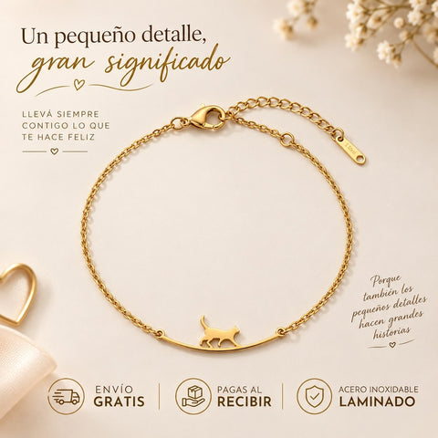Tobillera De Acero Inoxidable Laminado Con Diseño De Gato Caminando Para Mujer Cat Lover